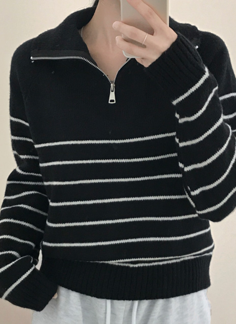 HALF ZIP SHAGGY BORDER KNIT / ハーフジップシャギーボーダー